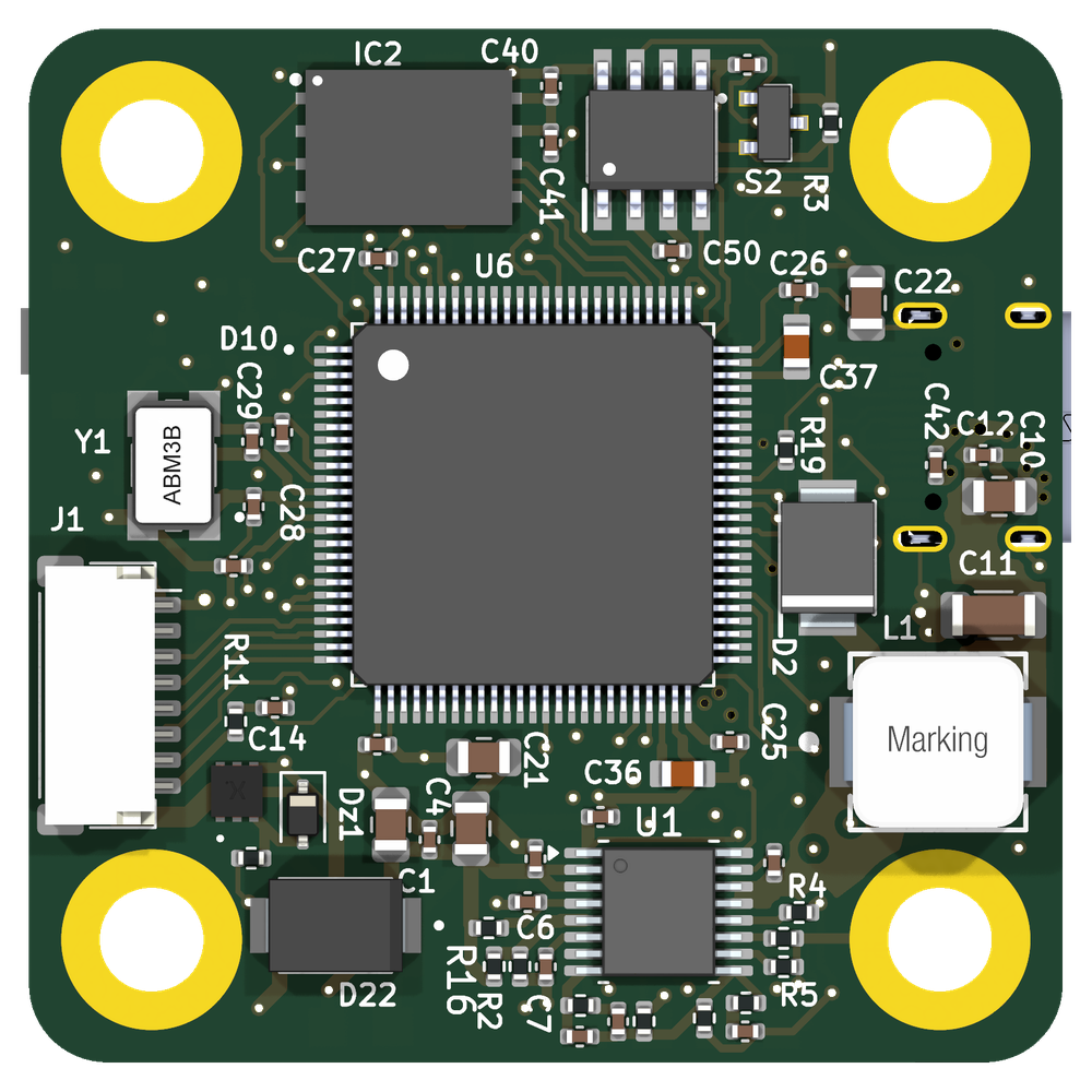 Nestua H743, bottom side: STM32H743, log flash, CAN transceiver, BEC and ESC connector